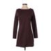Carve Designs Casual Dress - Mini Crew Neck Long sleeves: Burgundy Print Dresses - Women's Size Small