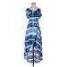 BCX Casual Dress - A-Line V-Neck Short sleeves: Blue Print Dresses - Women's Size Small