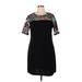 Nina Leonard Cocktail Dress - Shift Crew Neck Short sleeves: Black Dresses - Women's Size X-Large