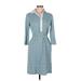 J. McLaughlin Cocktail Dress - Shirtdress Collared 3/4 sleeves: Blue Print Dresses - Women's Size Medium