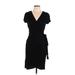 Banana Republic Casual Dress - Wrap V-Neck Short sleeves: Black Print Dresses - Women's Size Large