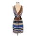 Diane von Furstenberg Casual Dress - Mini Plunge Sleeveless: Blue Dresses - Women's Size 0