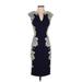 London Dress Company Cocktail Dress - Sheath V-Neck Short sleeves: Blue Solid Dresses - Women's Size 2