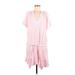 LA Made Casual Dress - Mini V-Neck Short sleeves: Pink Solid Dresses - Women's Size Medium