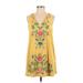 Umgee Casual Dress - Mini V Neck Sleeveless: Yellow Print Dresses - Women's Size Small