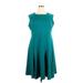 Lands' End Casual Dress - A-Line Square Sleeveless: Teal Solid Dresses - Women's Size 2X