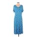 Draper James Casual Dress - A-Line Scoop Neck Short sleeves: Blue Dresses - Women's Size Large