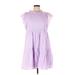 Jodifl Casual Dress - A-Line High Neck Short sleeves: Purple Solid Dresses - Women's Size Large
