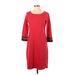 Talbots Casual Dress - Shift Scoop Neck 3/4 sleeves: Red Print Dresses - Women's Size Small