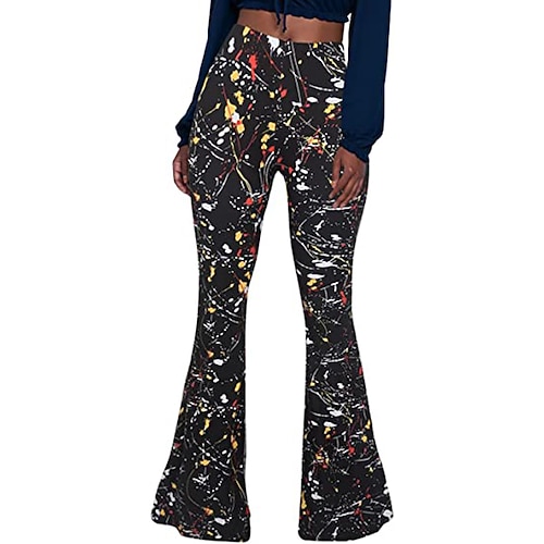 Hippie Retro Vintage Boho 1970er Disko Hose Glockenhose Hose mit weitem Bein Yoga-Hose Damen Kostüm Jahrgang Cosplay Hosen Schlager Outfit Image