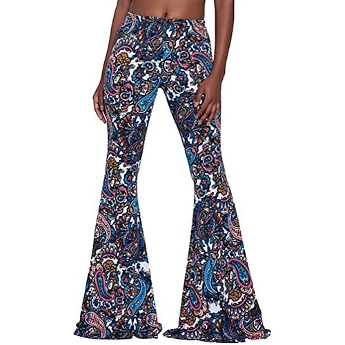 Hippie Retro Vintage Boho 1970er Disko Hose Glockenhose Hose mit weitem Bein Yoga-Hose Damen Kostüm Jahrgang Cosplay Hosen Schlager Outfit Image