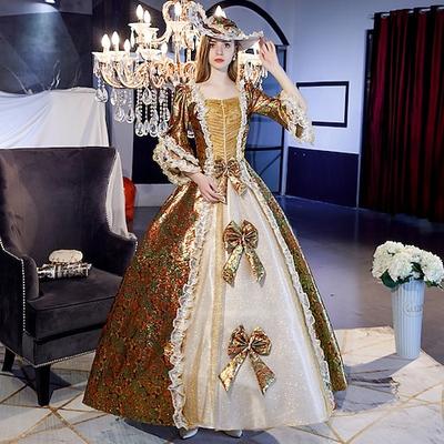 Rokoko Viktorianisch Renaissance Bodenlang Kleid Partykostüm Maskerade Puffärmel / Ballon Trompetenärmel Prinzessin Übergrössen Spitze Tüll Vintage Ballkleid Quadrathals Übergröße Normal Damen Image