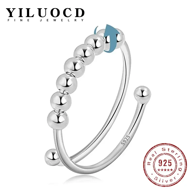 Nuovo 925 Sterling Silver Sollievo dallo stress Fidget Spinner Anelli Ruota Perline Ansia Anelli regolabili per le donne Uomini Gioielleria raffinata