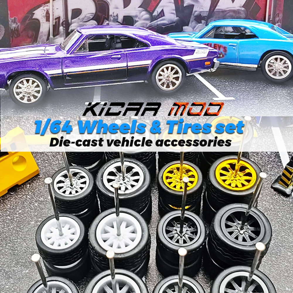 KicarMod 1/64 roues pneus en caoutchouc avant petits arrière grands pneus pour modèle moulé sous pression jouet sport Muscle voiture roues chaudes pièces modifiées