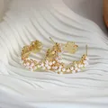 Huretailers-Boucles d'oreilles créoles en perles en forme de fleur pour femmes boucles d'oreilles