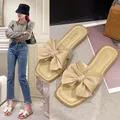 Moda Bowknot donna pantofole punta quadrata tacco piatto sandalo estate tempo libero scarpe da