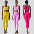 Donne due pezzi Fitness Yoga Set tinta unita Slim Fit Running abbigliamento sportivo reggiseno e