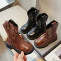 Bottes de cowboy en cuir PU brodé pour filles chaussures courtes mi-mollet pour enfants Parker