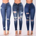 2024 femmes commandé Skinny Ripped Jeans Lady Taille Haute Crayon Long Pantalon Étroite Droite Jambe