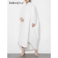 TWOTWurea YLE-Robe Longue Blanche pour Femme Grande Taille Minimaliste Décontractée Manches