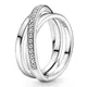 Original Signature Crossover Pave Triple With Crystal Band Ring For 925 Sterling Silver Ring Women