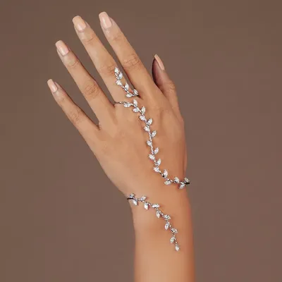 Boho Adjustable Leaf Cubic Zircon Hand Palm Bracelet for Women Luxury Handmade Bridal Hand Piece Wedding Bangle Jewelry
