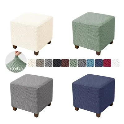 Jacquard Ottoman Stool Cover Stretch Elastic Square Footrest Protector All-inclusive Anti-dust Footstool Slipcovers Living Room