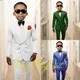 White Boys Wedding Tuxedo Kids Suit 2 Pieces Double Breasted Jacket Pants Floral Pattern Custom