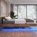 Wrought Studio™ Floating Bed Frame King Size, Led Bed Frame Linen Upholstered Platform King Bed w/ Underbed Storage Space, Heavy Steel Slats Support | Wayfair