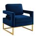 Leisure Chair - Mercer41 Modern Accent Chair w/ Gold Metal Base, Velvet Upholstered Leisure Chair Featuring Open Armrests - Navy | Wayfair