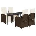 Vidaxl 5 Piece Patio Dining Set w/ Cushions Brown Poly Rattan | Wayfair 3212544