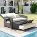 Rattan Double Chaise Lounge, 2-Person Reclining Daybed with Adjustable Back & Cushions, Furniture Protection Cover