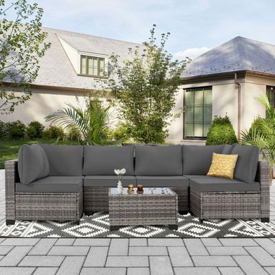 7 Pieces Outdoor Conversation Sets Patio Sectional Furniture Set--Clearance