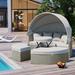 Outdoor Round Daybed Sectional Sofa Rattan Patio Furniture with Retractable Canopy, Separate Seating & Washable Cushions