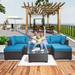 7 Pieces Outdoor Patio Sectional Sofa Couch, PE Rattan Furniture Conversation Sets with Washable Cushions & Glass Coffee Table