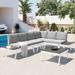 White Aluminum Frame with Grey Cushions Conversation Sets 5pc Patio Furniture Set w/ Table and Furniture Clips, Free Combination