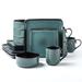 Square Stoneware 16pc Dinnerware Set for 4, Dinner Plates, Side Plates, Cereal Bowls, Mugs - Reactive Glaze Red (485450)