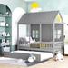 Twin Size Wooden Daybed House Bed With Twin Size Trundle, Roof and Windows Design