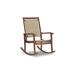 Emin 38 Inch Rocking Chair, Outdoor Resin Wicker Seat, Brown Wood Frame