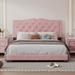 Queen Upholstered Platform Bed Frame w/ Button Tufted Headboard & Rivets