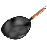 Carbon Steel Wok Pan, 11" Flat Bottom Woks and Stir Fry Pans with Lid,No Chemical Coated Traditional Wok for Induction, Electric