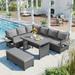 5-Piece Outdoor Patio Rattan Sofa Set, L-Shaped Garden Furniture Set with 2 Extendable Side Tables