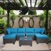7 Pieces Outdoor Patio Sectional Sofa Couch, PE Rattan Furniture Conversation Sets with Washable Cushions & Glass Coffee Table