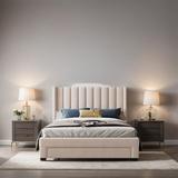 Bedroom Furniture Queen Size Velvet Upholstered Storage Platform Bed with a Big Drawer, Beige