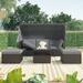 Sofa Set Outdoor Patio Rectangle Daybed with Retractable Canopy, Wicker Furniture Sectional Seating with Washable Cushions, Gray
