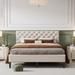 Gray/Beige Queen Upholstered Linen Platform Bed