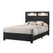 Yoh Queen Size Bed, Wood, Headboard with Lights and Shelves, Black