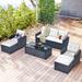 6 Piece Outdoor Patio Furniture Set, Rattan Wicker Sofa Sectional Set with Coffee Table, Ottomans and Removable Cushions, Beige