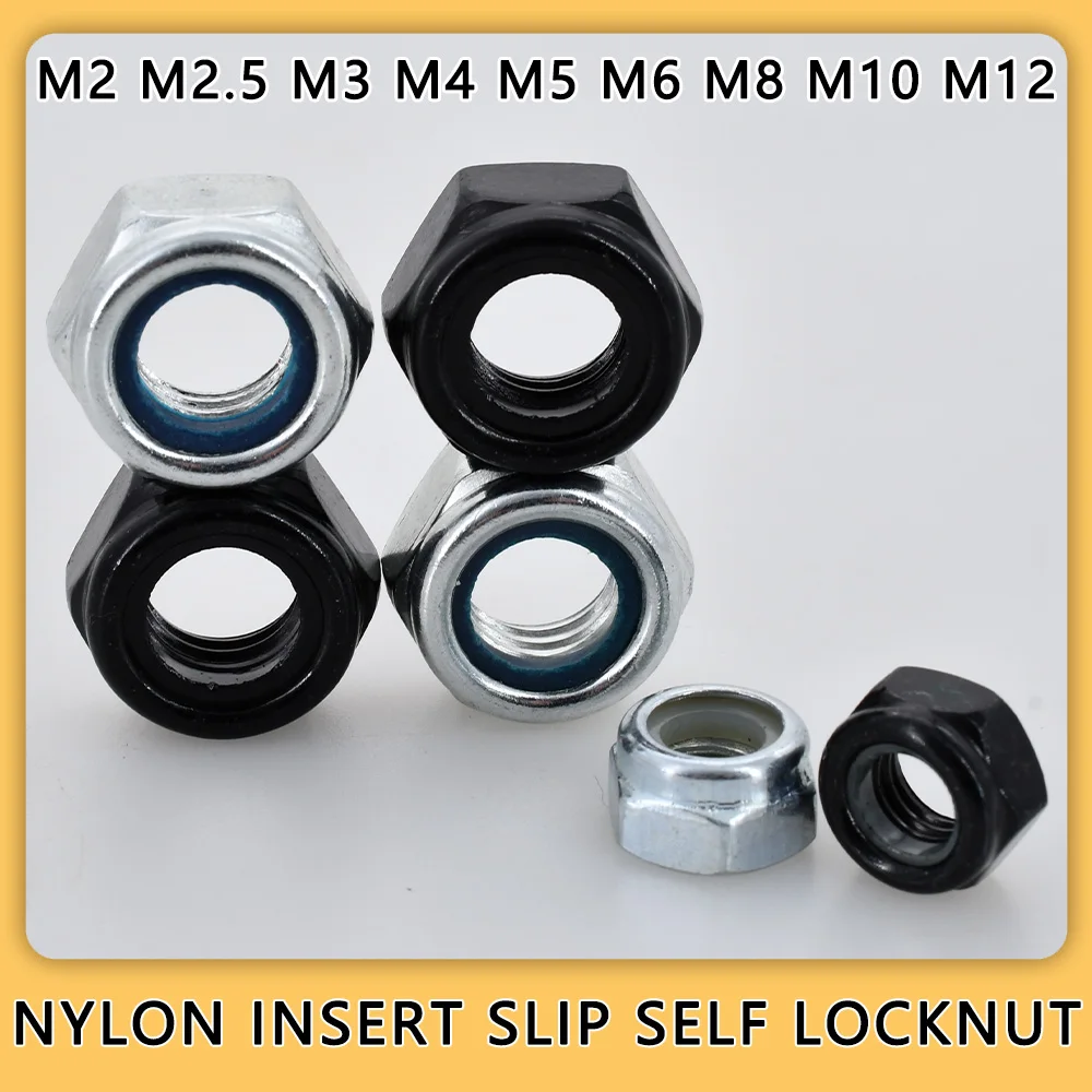 100–50 Stück M2 M2,5 M3 M3,5 M4 M5 M6 M8 M10 M12 304 Edelstahl schwarz verzinkte Kontermutter Sechskant-Nylon-Einsatz Slip Self LockNut Image