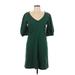 Velvet by Graham & Spencer Casual Dress - Mini V Neck 3/4 sleeves: Green Print Dresses - New - Women's Size Medium